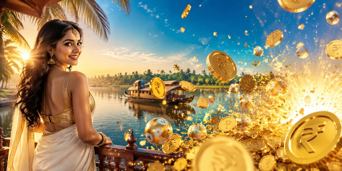 Kerala backwaters lottery rupee notes concept